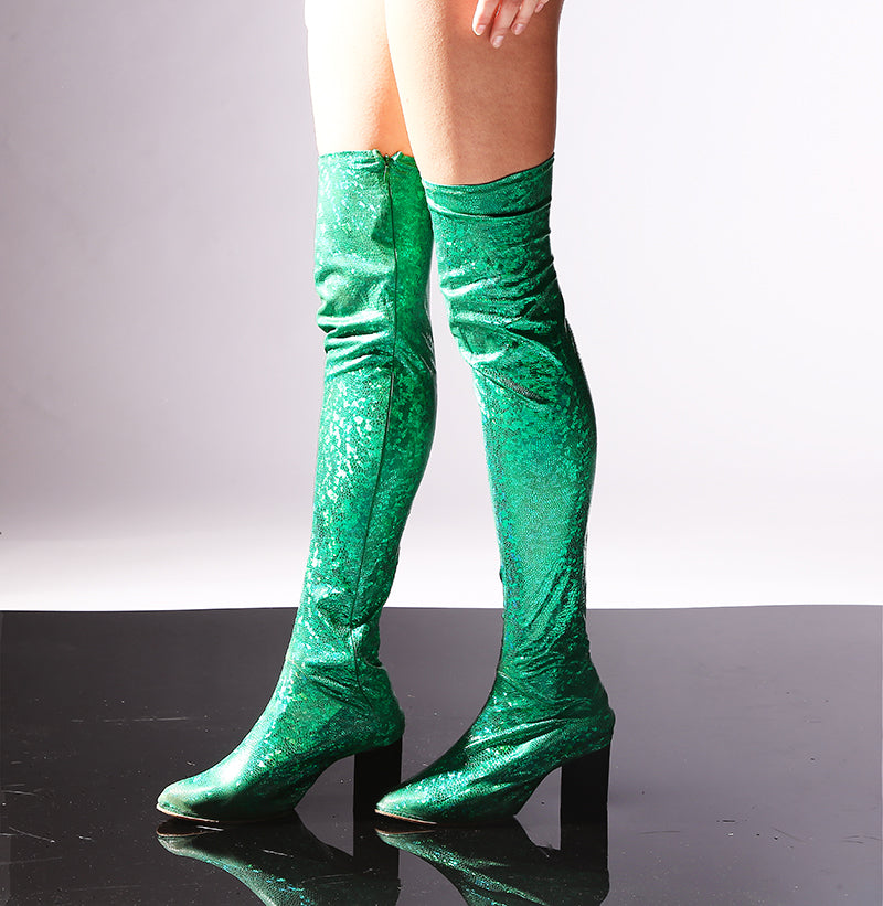 Knee Vivienne Westwood Green Metallic Boots Designer Boots - Main Image