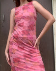 Rose net pink dress with lining