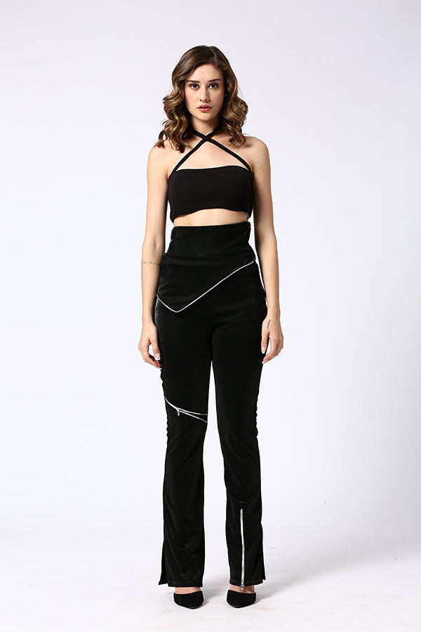Stretch black pant with statement zippers