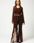 Brown powernet top with a tube top and frills