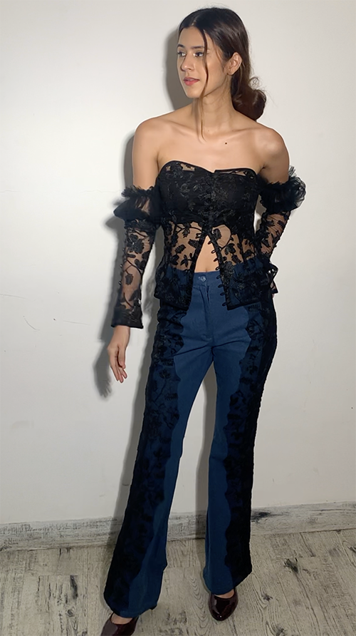Offshoulder embroidered lace corset shaped blouse