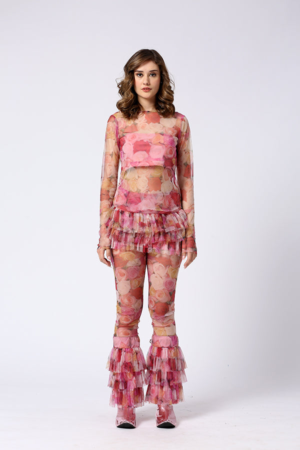 Rose printed set(skirt, pant, top, boots and a tube)