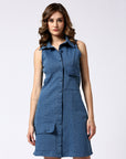 Denim dress with large buttons