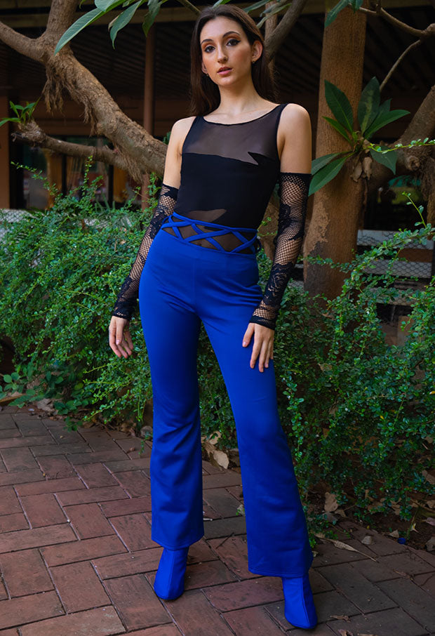 Blue trousers with waist detail