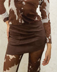 brown front pocket suede skirt