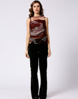 Brown printed pleated georgette top with lining