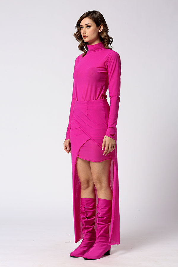 Pink power net dress and skirt combo
