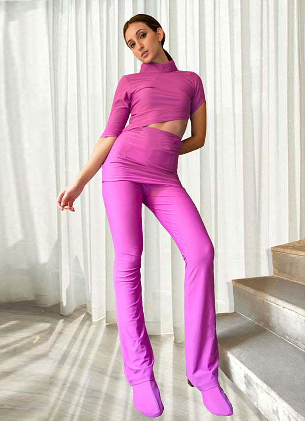 Mauve pants with a fixed skirt