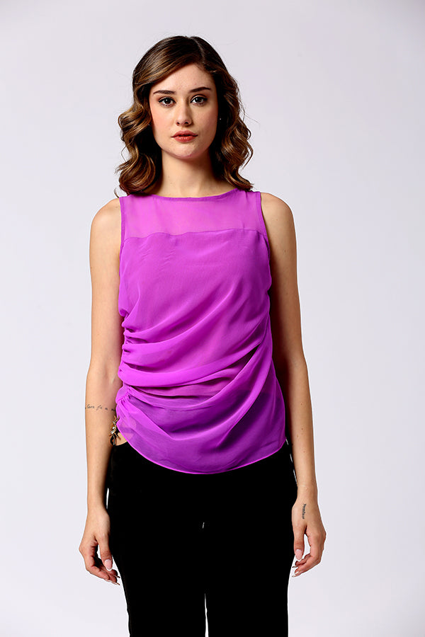 lilac pleated georgette top with lining